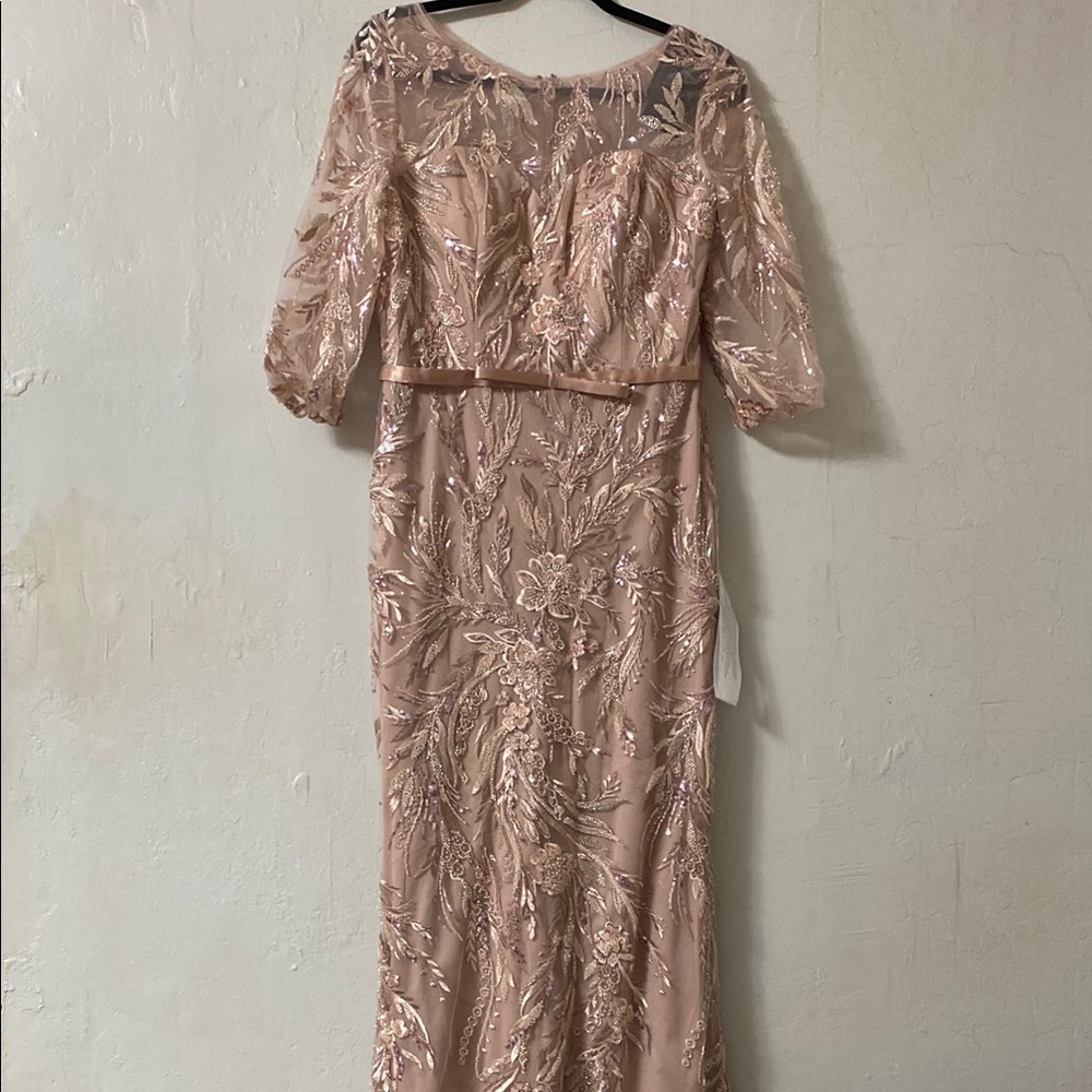 Elegant Embroidered Evening Gown Back Zipper Elbow Length Sleeves Lined New